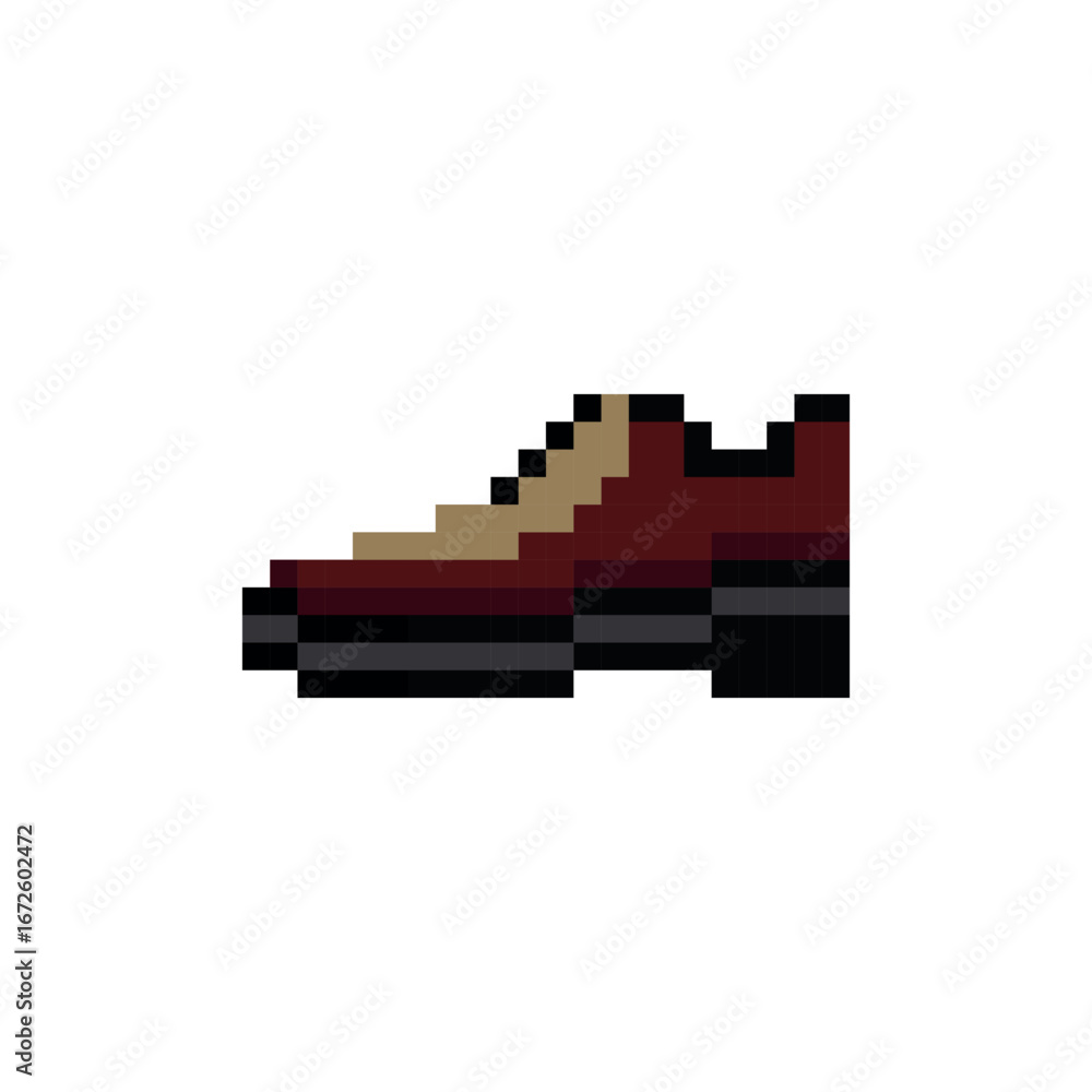 Fototapeta premium Autumn style. Shoes pixel art, vector illustration. Autumn look, men's boots 