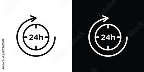 24 Hrs icon. Vector linear icon isolated in black and white