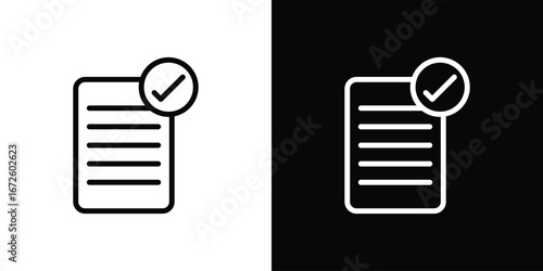 Accept document icon. Vector linear icon isolated in black and white