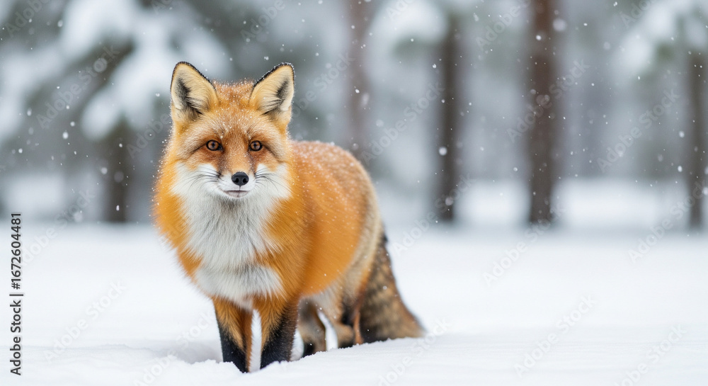 Fototapeta premium Red Fox in Snowy Forest