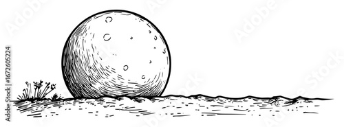 large moon resting on earth in empty terrain imaginative surreal artwork