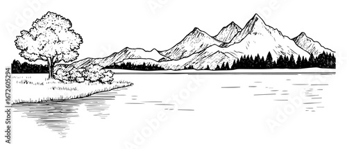 lake with trees and mountains in background peaceful nature landscape
