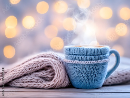 Wallpaper Mural Cozy Winter Scene,  Steam from Knit Mug near Sweater Torontodigital.ca