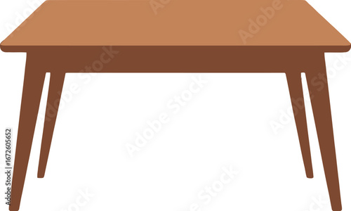 Mid-Century Modern Table, Simple Wooden Tabletop, Brown Desk Illustration, Rectangular Table Design, Flatlay Table Mockup
