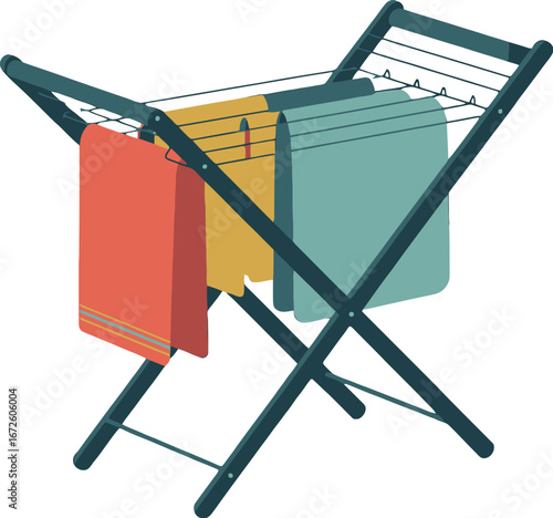 Wooden clothes drying rack, Foldable clothes airer, Laundry drying rack, Towels drying on rack, Clothes airer with towels