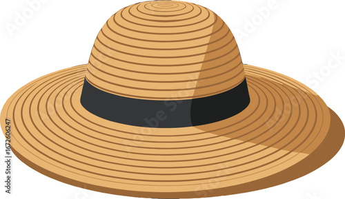 Boater Straw Hat, Sun Hat Illustration, Summer Straw Hat Design, Beach Hat Stock Photo, Wide-Brimmed Straw Hat Image