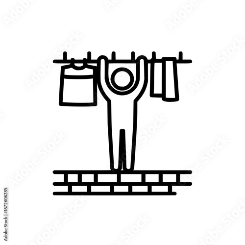 Hanging clothes drying line laundry day housework chores home lifestyle vector icon illustration design element