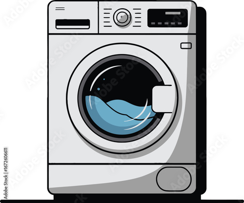 Modern Washing Machine, Clean Laundry Appliance, Home Laundry Day, White Washer, Domestic Washing Machine
