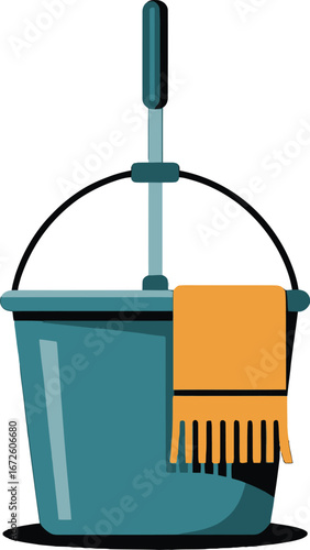 Cleaning Bucket and Mop, Mop and Bucket Icon, Cleaning Supplies Illustration, House Cleaning Essentials, Cleaning Bucket Cartoon