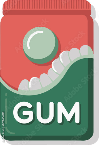 Chewing Gum Packaging, Cartoon Gum Wrapper Design, Mint Gum Package Illustration, Sweet Candy Gum Graphic, Red Green Gum Container
