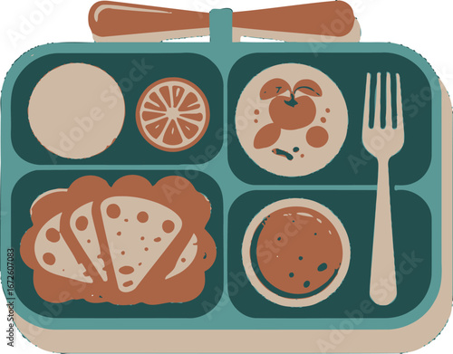 Healthy Lunchbox, Kids Bento Box, School Lunch Meal Prep, Packed Lunch Illustration, Delicious Bento Design