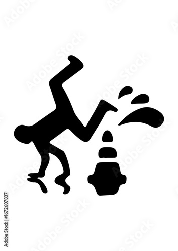 Person Slipping on Wet Floor Near Fire Hydrant