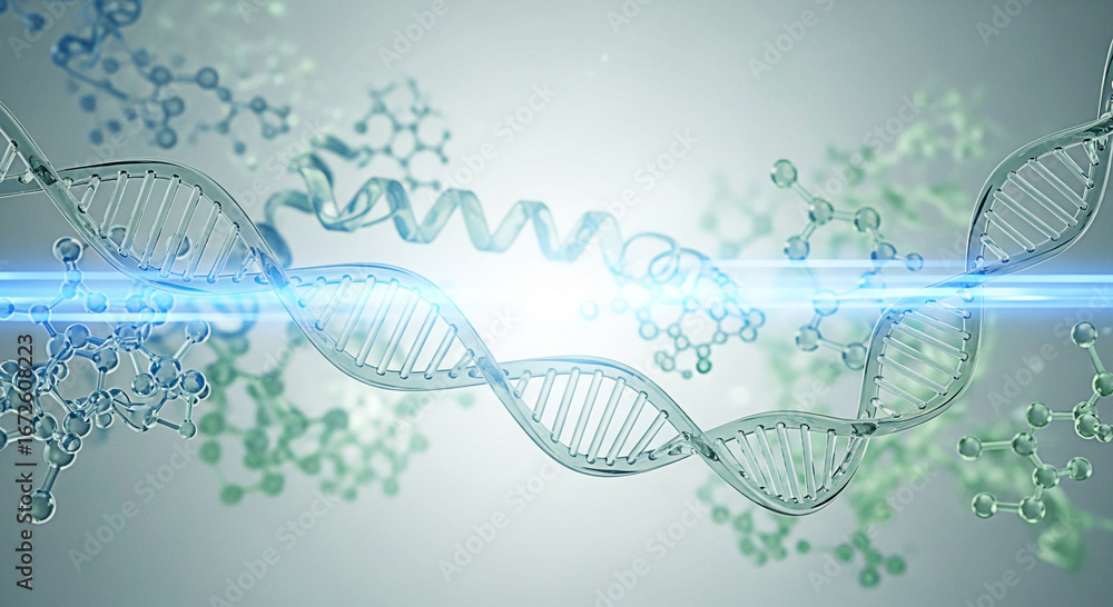 Obraz premium Dna structure helix strand genetic code molecule biology science medical research background render illustration