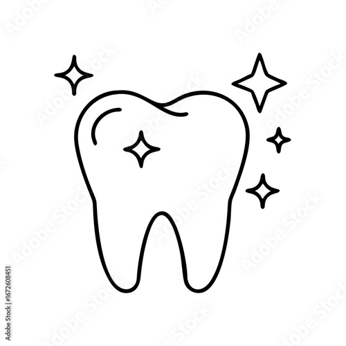 Sparkling tooth icon set on transparent background in line art style