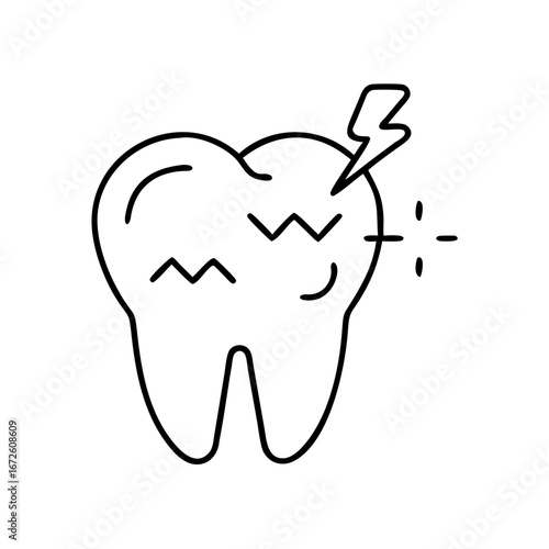 Tooth icon representing sensitivity with pain symbol in line art style
