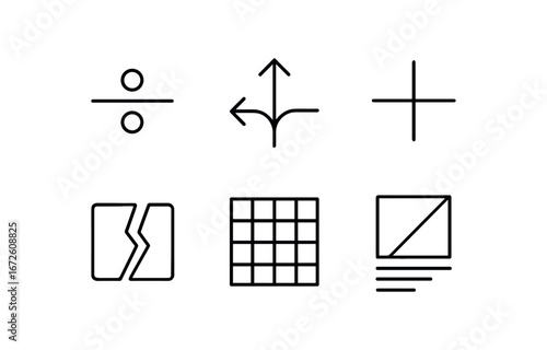 simple outline stroke icon isolated on white background: division split arrow half line broken chart grid section cut