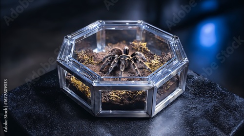 tarantula spider in a glass box