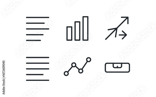 simple outline stroke icon isolated on white background: alignment straight bars arrow guide text lines chart path level mark
