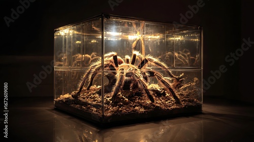 tarantula spider in a glass box
