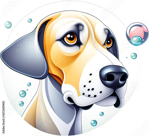 Loyal Companion: A charming cartoon illustration of a friendly canine, showcasing its expressive eyes and gentle demeanor.