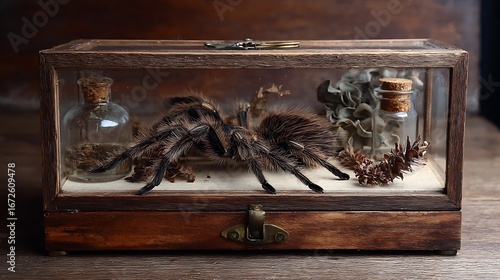 tarantula spider in a glass box