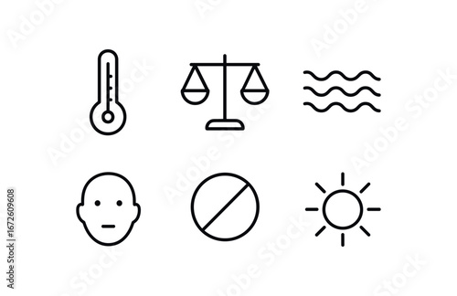 simple outline stroke icon isolated on white background: temperament scale icon wave lines face outline balance mark sun glow