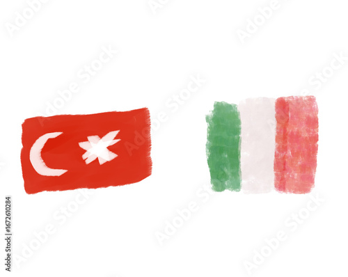 Flaggen Türkei und Italien türkisch italienisch gemalt gezeichnet zeichnung
