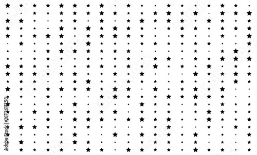 Seamless pattern of black stars on white background for modern tech aesthetics.
