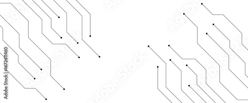 A minimalist abstract design featuring black lines and dots on a plain white background creating a pattern