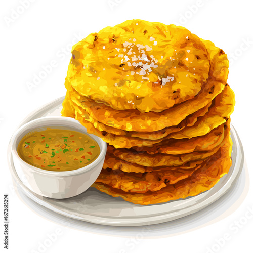 Patacones Fried Green Plantains with Sauce