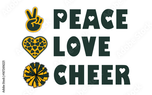 Cheerleading Vector illustration. Green Bay Peace Love & Cheer.