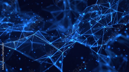 Abstract network of glowing lines and points