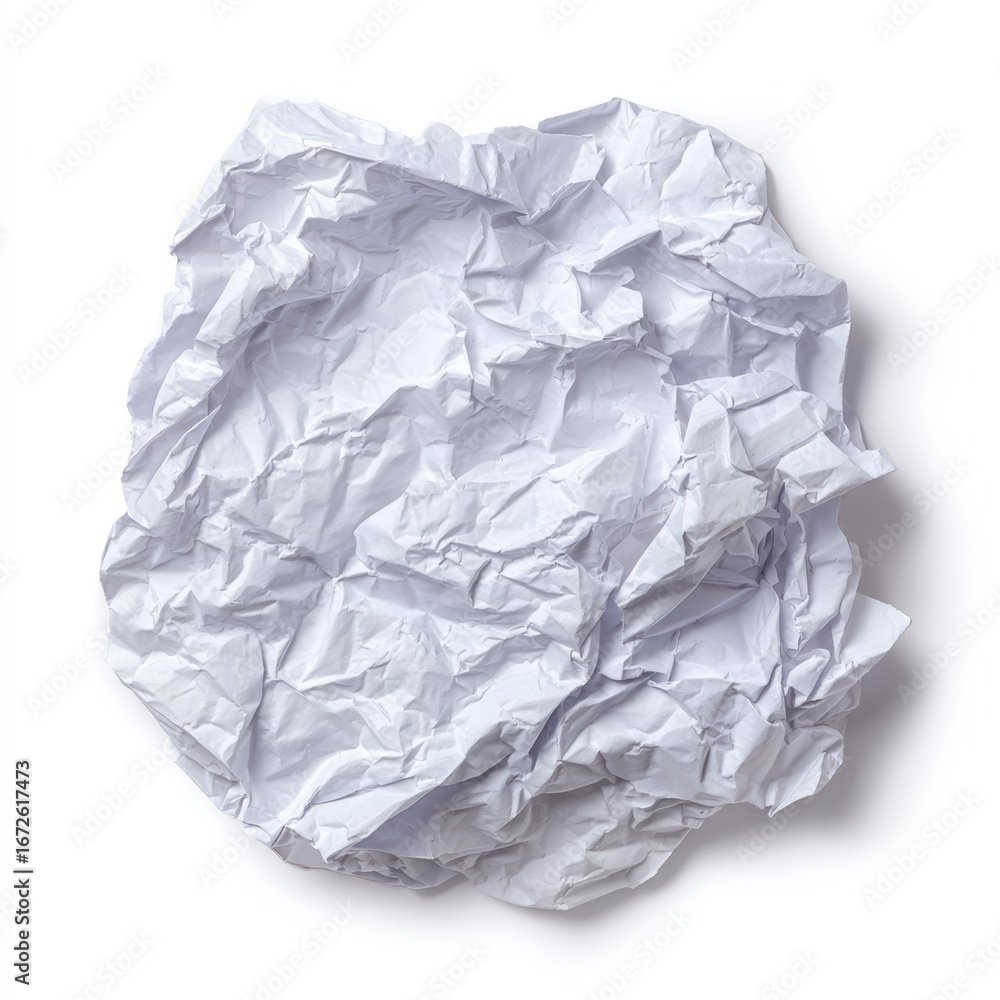 Obraz premium A crumpled paper ball, showcasing a sense of discarded ideas and lost effort. The texture of the paper and the shadows create a dramatic effect.