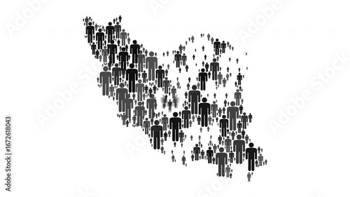 Animated map of Iran made up of a collage of human icons