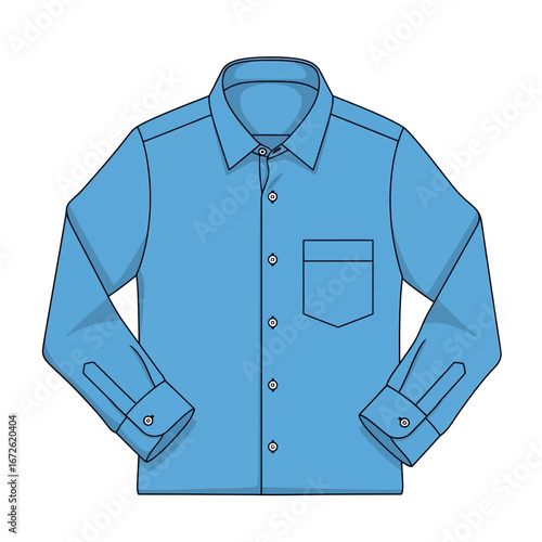 A light blue long-sleeved button-down shirt with a pocket.