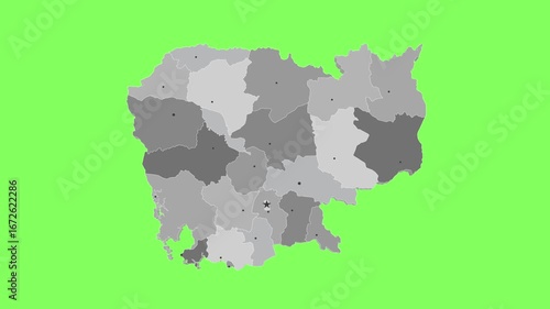 3D map illustration of Cambodia on green background	