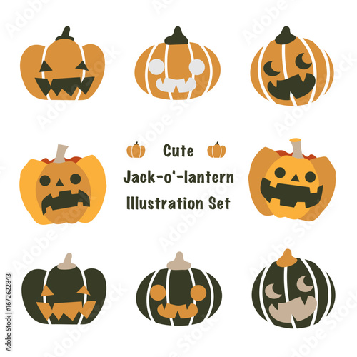 ハロウィンのジャック・オー・ランタンのイラストセット/Halloween Jack-o'-lantern Illustration Set