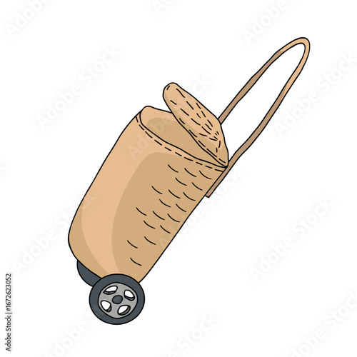 wicker basket grocery shopping cart on white background hand-drawn vector illustration