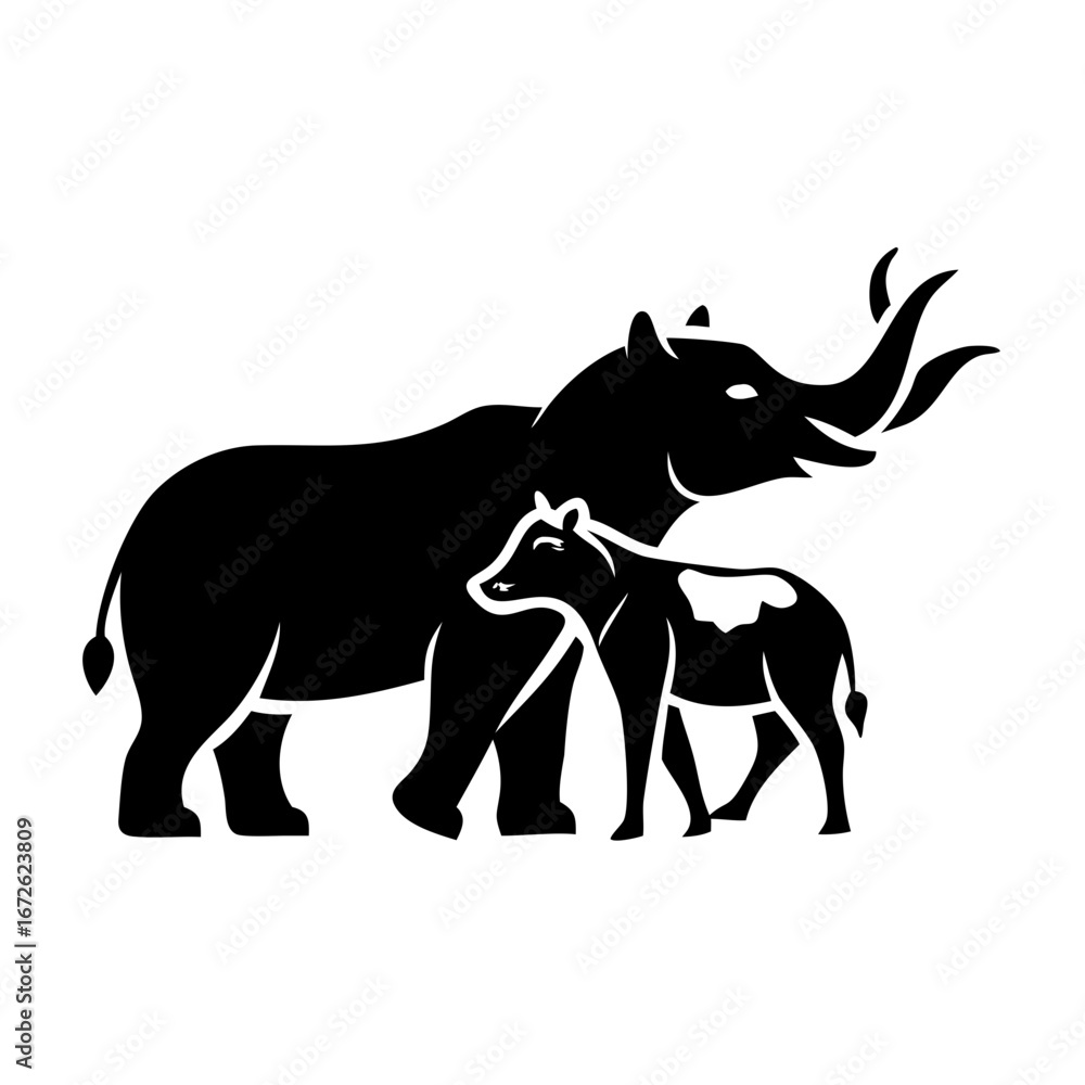 Obraz premium Silhouette of elephant and cow walking together icon