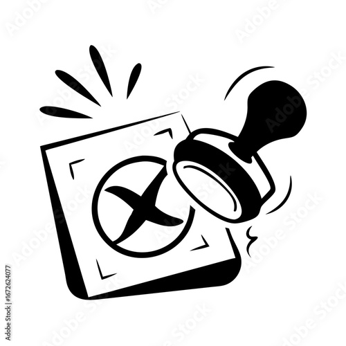 Black silhouette of a rubber stamp with an x mark icon
