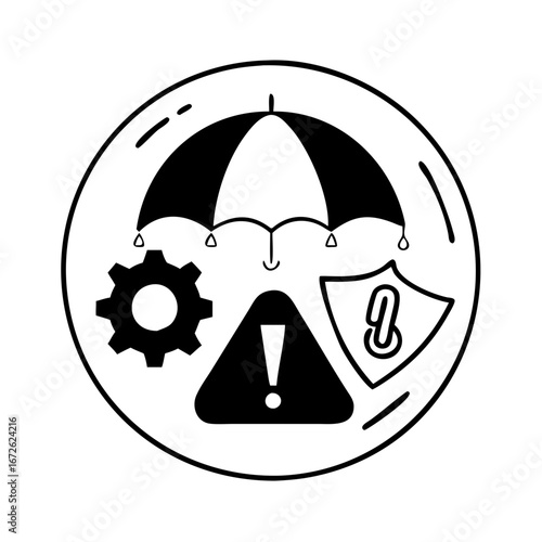 Protection from risk and gears for process, inside a bubble icon