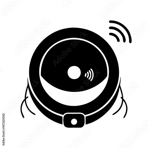 Black icon of a robot vacuum cleaner with wifi signal and sound waves icon