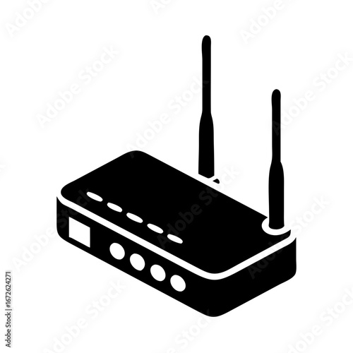 Black icon of a wireless router with two antennas icon