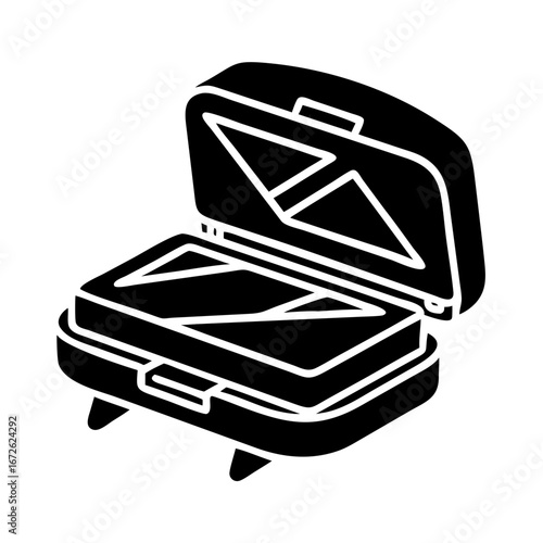Open sandwich maker with bread inside, ready for cooking icon