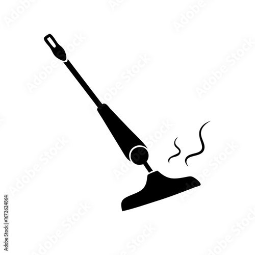 Black silhouette of a steam mop with steam coming out icon