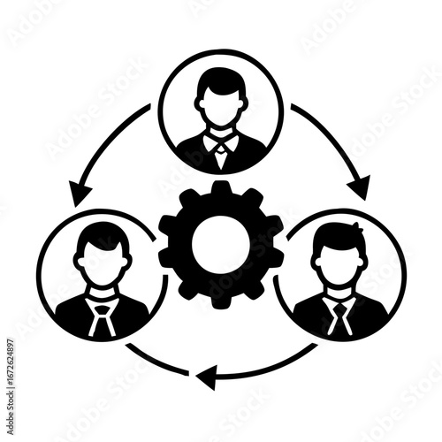 Teamwork and collaboration concept with people icons and gear icon