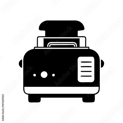 Black toaster with toast popping up icon