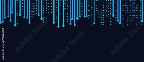 Futuristic blue tech lines and dots on dark background.