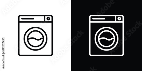 Washing machine icon logo concept in strokes