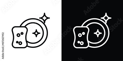 Washing dishes icon logo concept in strokes